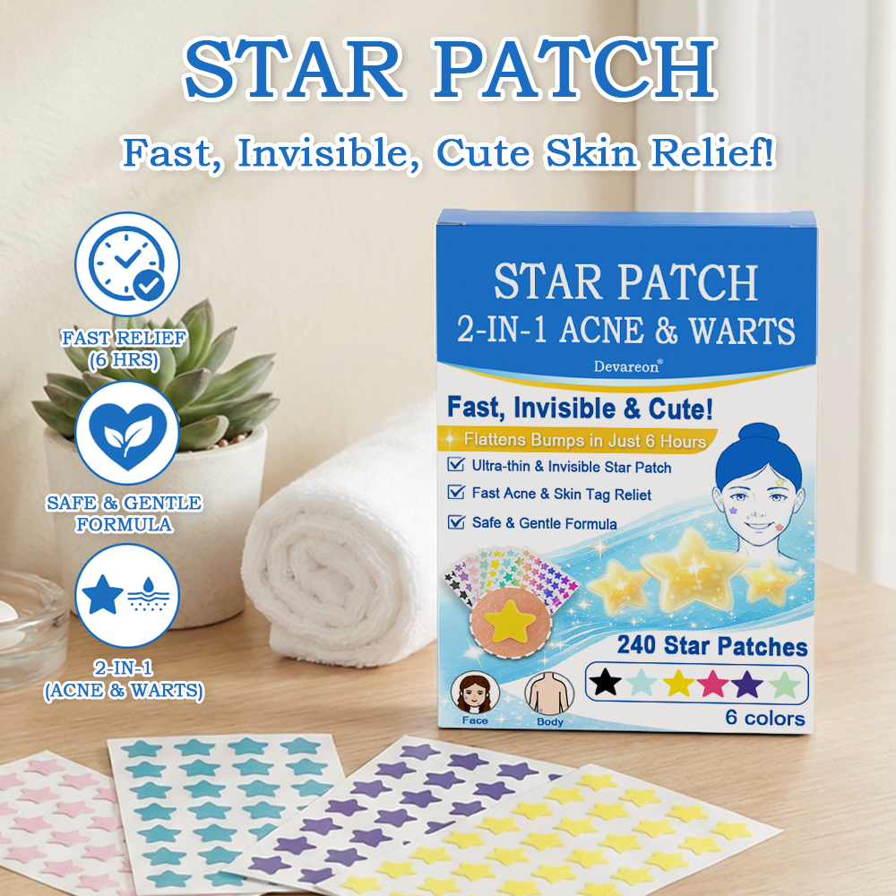 🌟Bostore® Star Pimple Patches: 2-in-1 Microneedle & Hydrocolloid Zit Stickers (6 Colors)