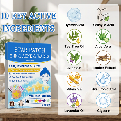 🌟Bostore® Star Pimple Patches: 2-in-1 Microneedle & Hydrocolloid Zit Stickers (6 Colors)
